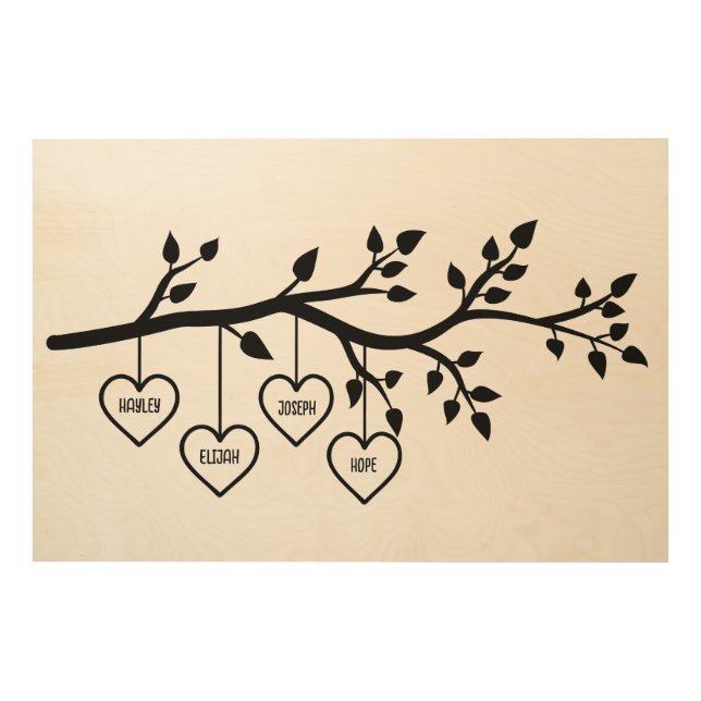 Personalized Wooden Family Tree Print with Hanging (Front)