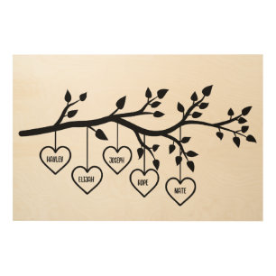 Personalized Wooden Family Tree Print with Hanging