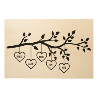 Personalized Wooden Family Tree Print with Hanging