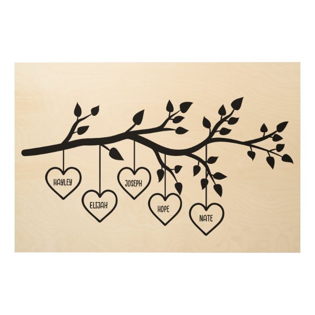 Personalized Wooden Family Tree Print with Hanging (Front)