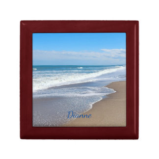 Personalized Wooden jewelry box with beach waves