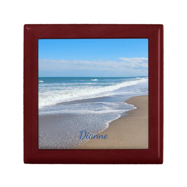 Personalized Wooden jewelry box with beach waves (Front)