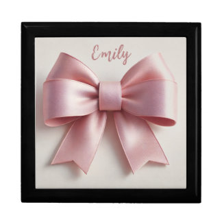 Personalized Wooden Jewelry Keepsake Box with Bow