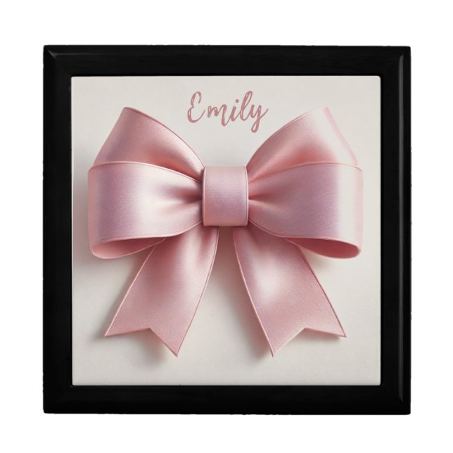 Personalized Wooden Jewelry Keepsake Box with Bow (Front)