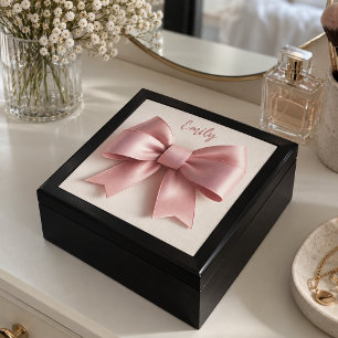 Personalized Wooden Jewelry Keepsake Box with Bow