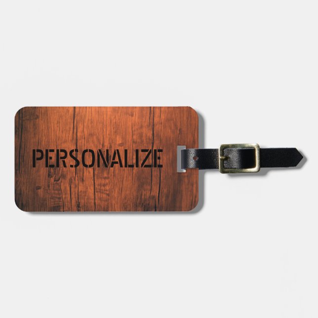 Personalized Wooden Look Luggage Tag (Front Horizontal)