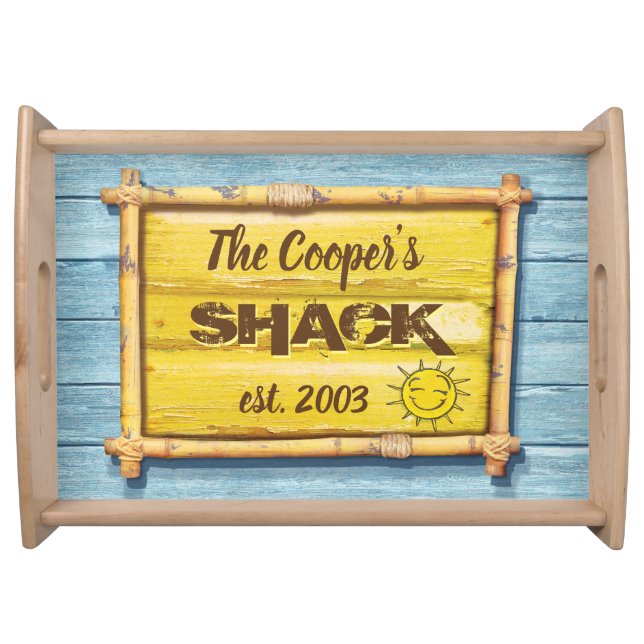 Personalized Wooden serving tray 2 Driftwood Beach (Front)