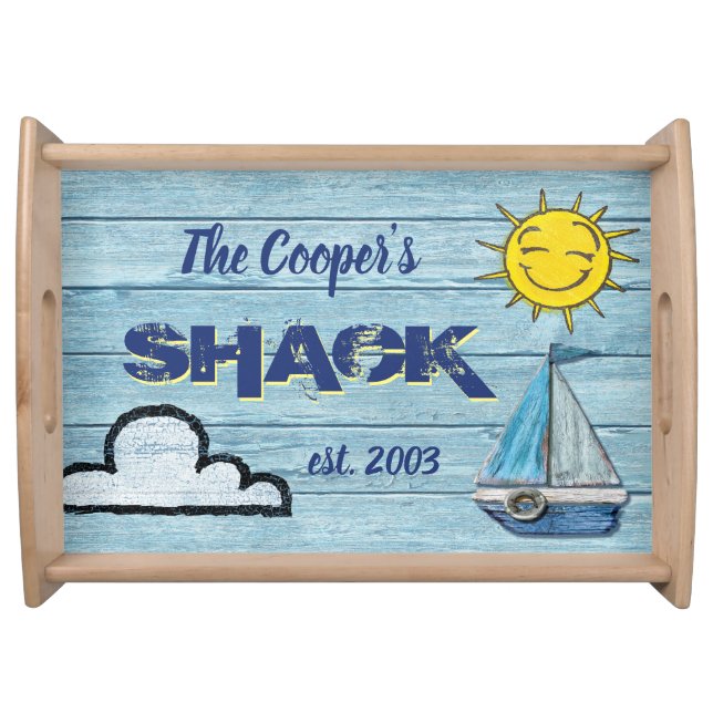 Personalized Wooden serving tray 3 Driftwood Beach (Front)