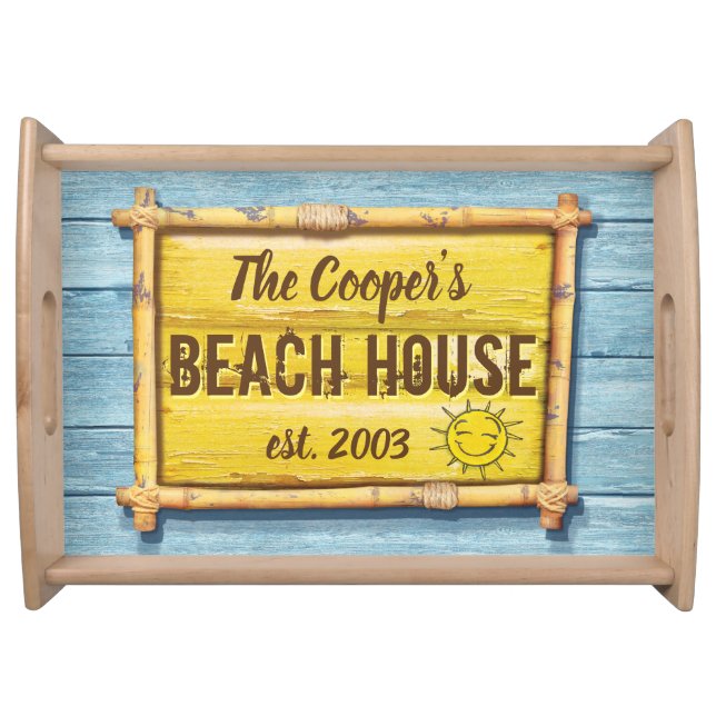 Personalized Wooden serving tray Driftwood Beach (Front)