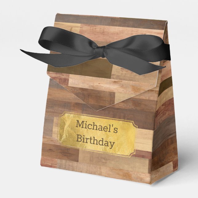 Personalized Wooden Timber Plank Gold Accents  Fav Favor Boxes (Front Side)