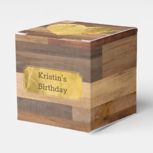 Personalized Wooden Timber Plank Gold Accents Favor Boxes