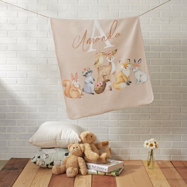Personalized Woodland Animal Baby Blanket (In Situ)