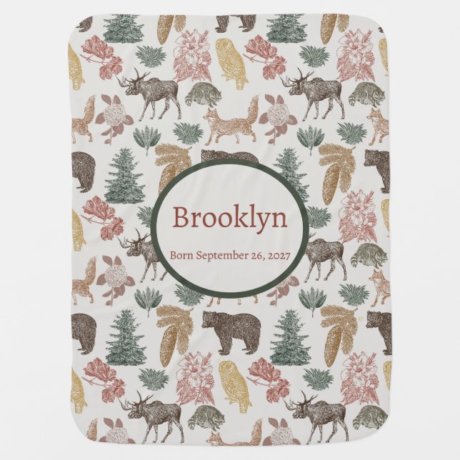 Personalized Woodland Animals Baby Blanket (Front)
