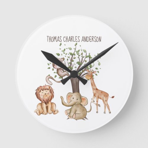 Personalized Woodland Animals Baby Gift Nursery  Round Clock