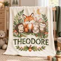 Personalized Woodland Animals Baby Name Blanket