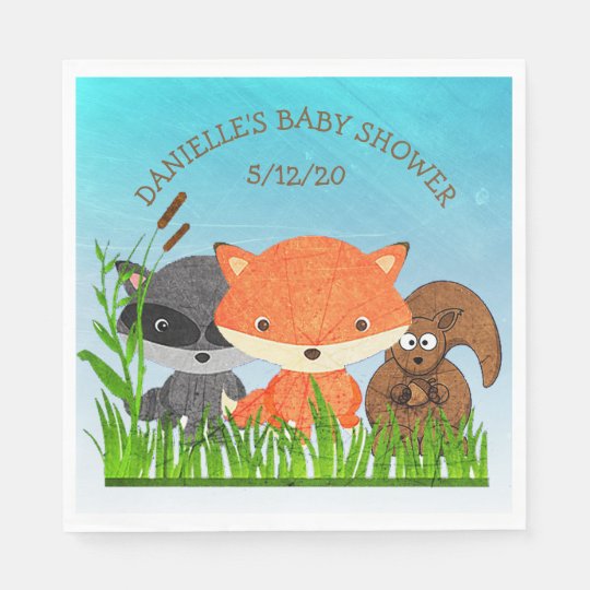 Personalized Woodland Animals Baby Shower Napkins