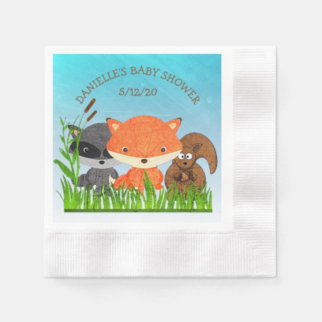 Personalized Woodland Animals Baby Shower Napkins (Front)
