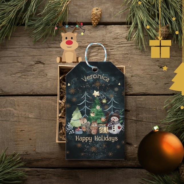 Personalized Woodland Animals Christmas Blue Gift Tags (Personalized Woodland Animals Christmas Blue Gift Tags)