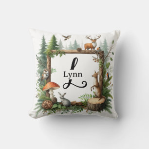Personalized Woodland Animals Monogram Throw Pillow