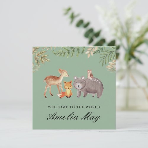 Personalized Woodland Animals New Baby Card