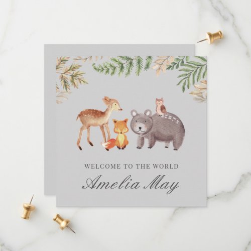 Personalized Woodland Animals New Baby Card