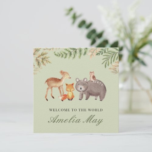 Personalized Woodland Animals New Baby Card