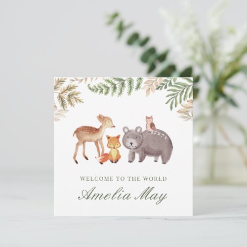 Personalized Woodland Animals New Baby Card
