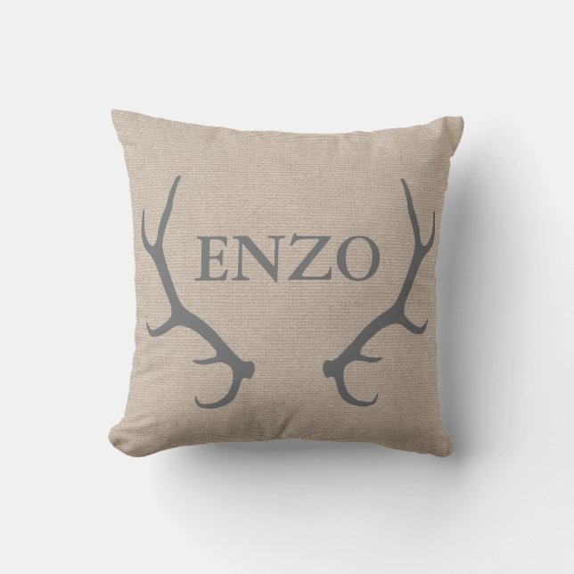 Personalized Woodland Antlers Throw Pillow (Front)