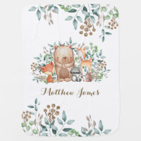 Personalized Woodland Baby Animals / Bear Fox Deer Baby Blanket