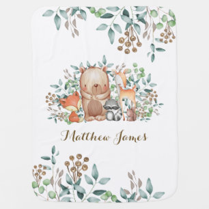 Personalized Woodland Baby Animals / Bear Fox Deer Blanket