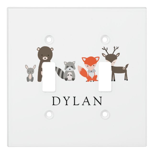 Personalized Woodland Baby Animals Kawaii Cute  Light Switch Cover (Front)