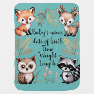 Personalized Woodland Baby Blanket with Fox & owl