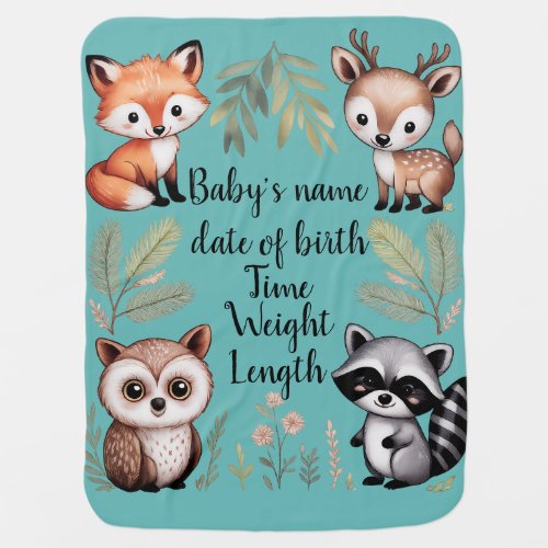 Personalized Woodland Baby Blanket with Fox & owl