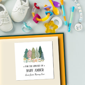 Personalized Woodland Baby Bookplate Sticker 