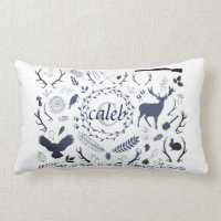 Personalized Woodland Baby Boy Nursery Birth Stats Lumbar Pillow