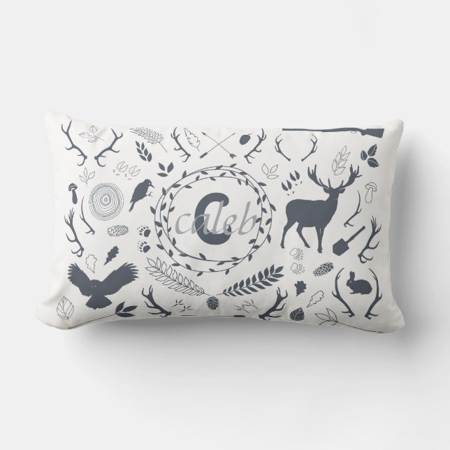 Personalized Woodland Baby Boy Nursery Decor Lumbar Pillow (Front)