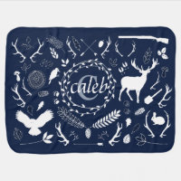 Personalized Woodland Baby Boy Nursery Navy Stroller Blanket