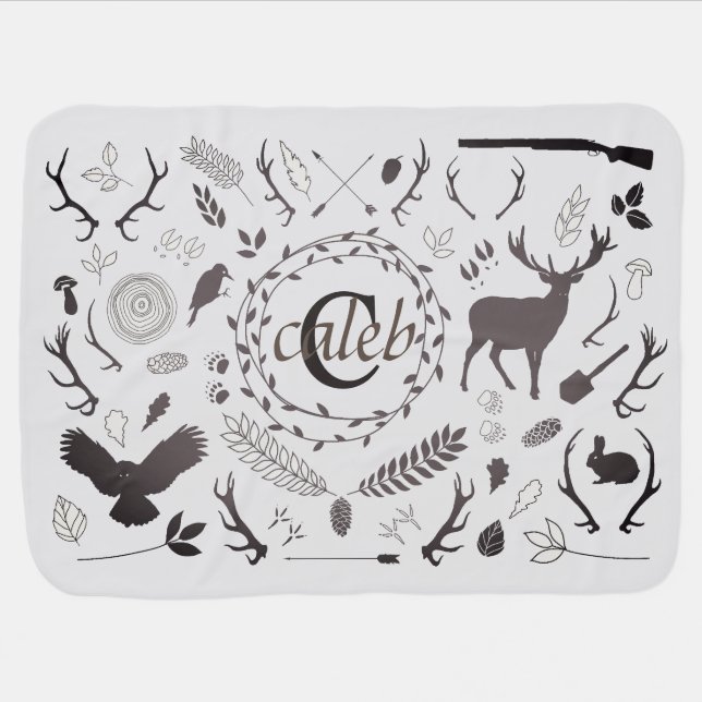 Personalized Woodland Baby Boy Nursery Stroller Blanket (Horizontal)