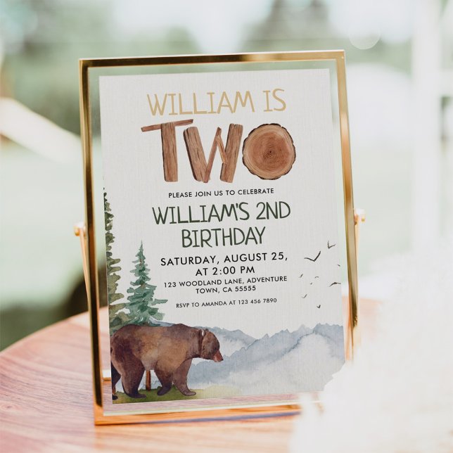 Personalized Woodland Bear Boys 2nd Birthday Invitation (Creator Uploaded)