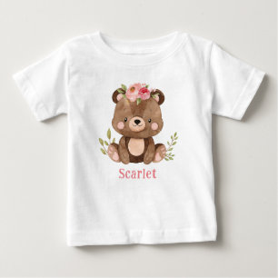 Personalized Woodland Bear Girl Baby Bodysuit