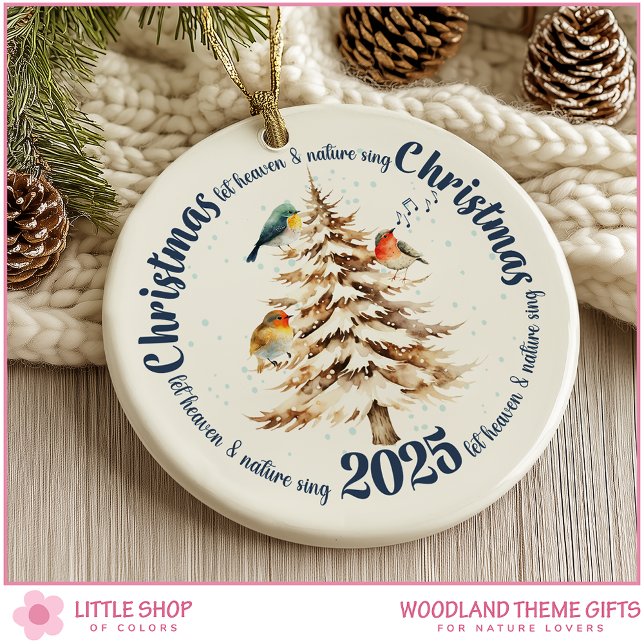 Personalized Woodland Birds Heaven and Nature Sing Ceramic Ornament (Creator Uploaded)