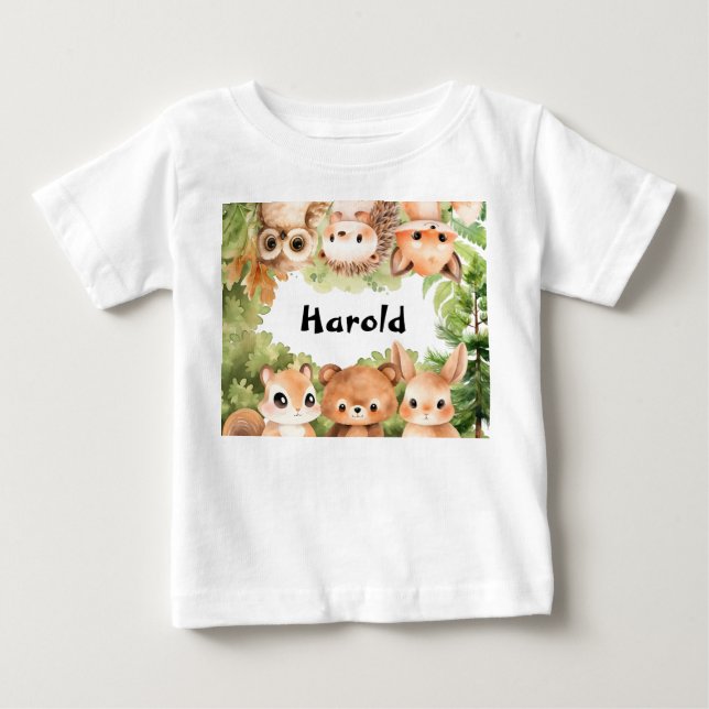 Personalized Woodland Boy Baby T-Shirt (Front)