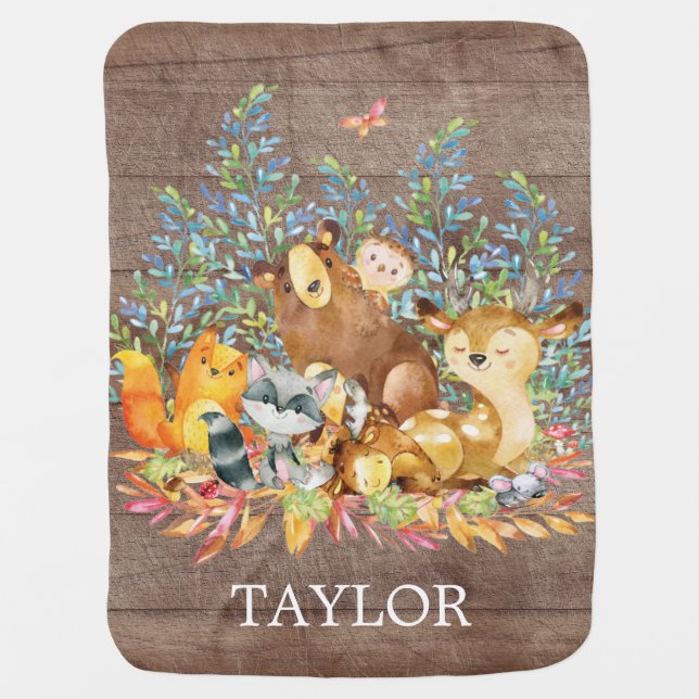 Personalized Woodland Boy | Gir  Receiving Blanket (Front)