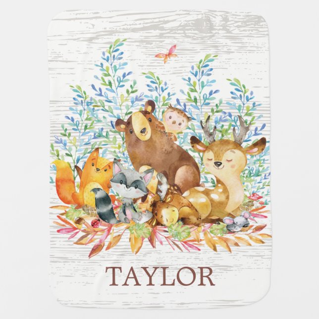 Personalized Woodland Boy | Gir  Receiving Blanket (Front)