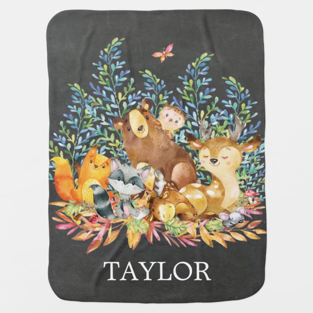 Personalized Woodland Boy Girl  Receiving Blanket (Front)