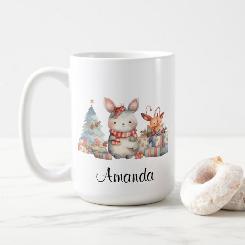 Personalized Woodland Bunny Rabbit Christmas  Coffee Mug