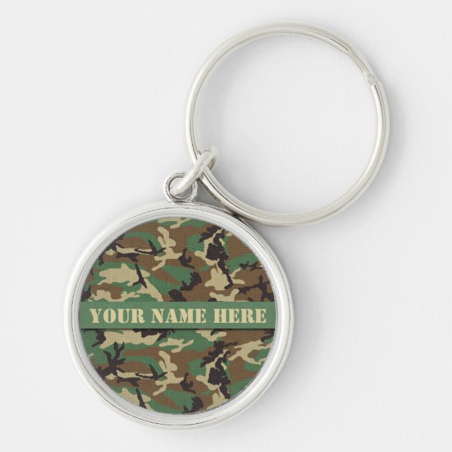Personalized Woodland Camo Circular Keychain (Front)