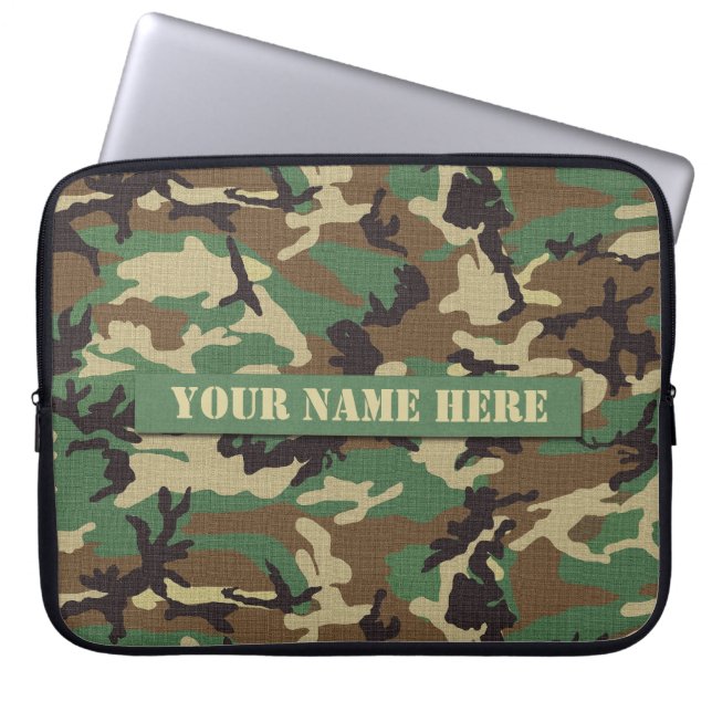 Personalized Woodland Camouflage Laptop Sleeve (Front)