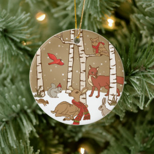 Personalized Woodland Christmas Ceramic Ornament