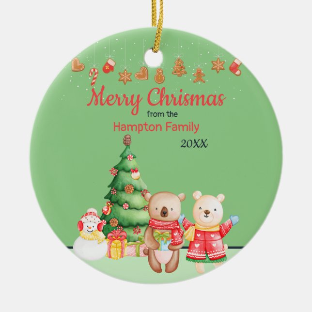 Personalized Woodland Christmas  Ceramic Ornament (Front)